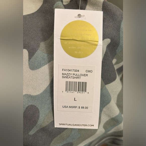 NWT Spiritual Gangster Mazzy Pullover Sweatshirt in Camo Large raw hem cropped - Picture 14 of 14
